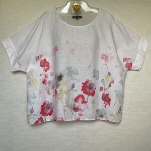 Charlie B Linen Short Dolman Sleeve Crew Neck Floral Print Pullover Top Size XXL